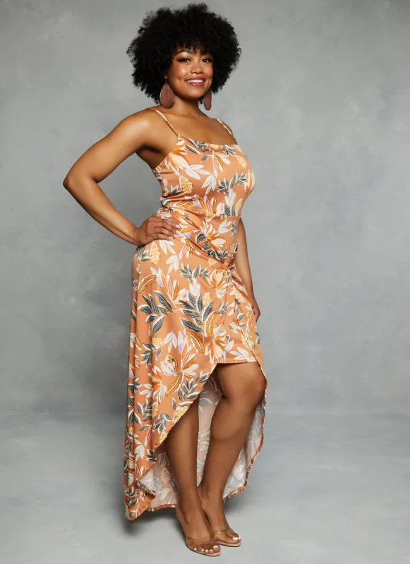 Plus Size Haute Monde Tropical Leaf Print High Low Maxi Dress sold by Rainbow