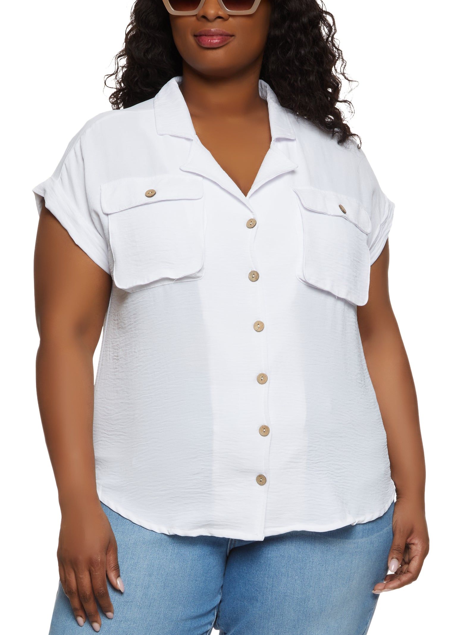 Plus Size Airy Button Down Shirt sold by Rainbow