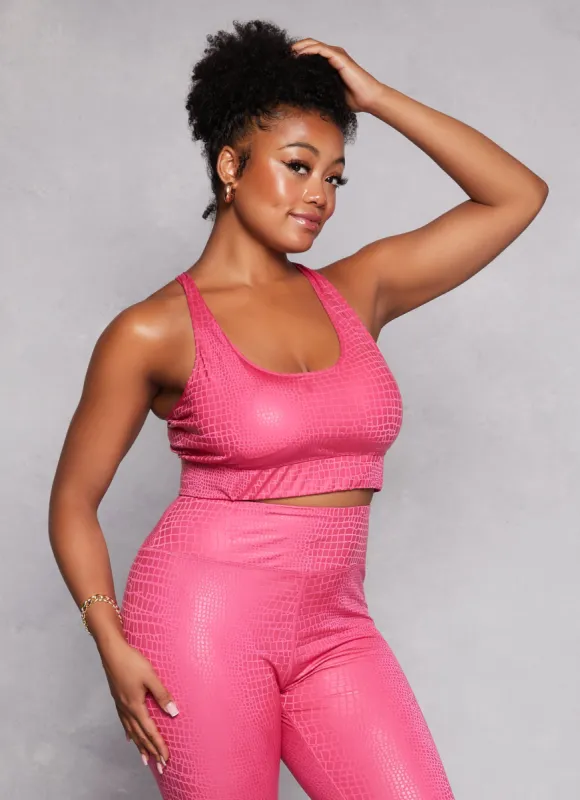 Plus Size Faux Croc Print Racerback Sports Bra made by Rainbow