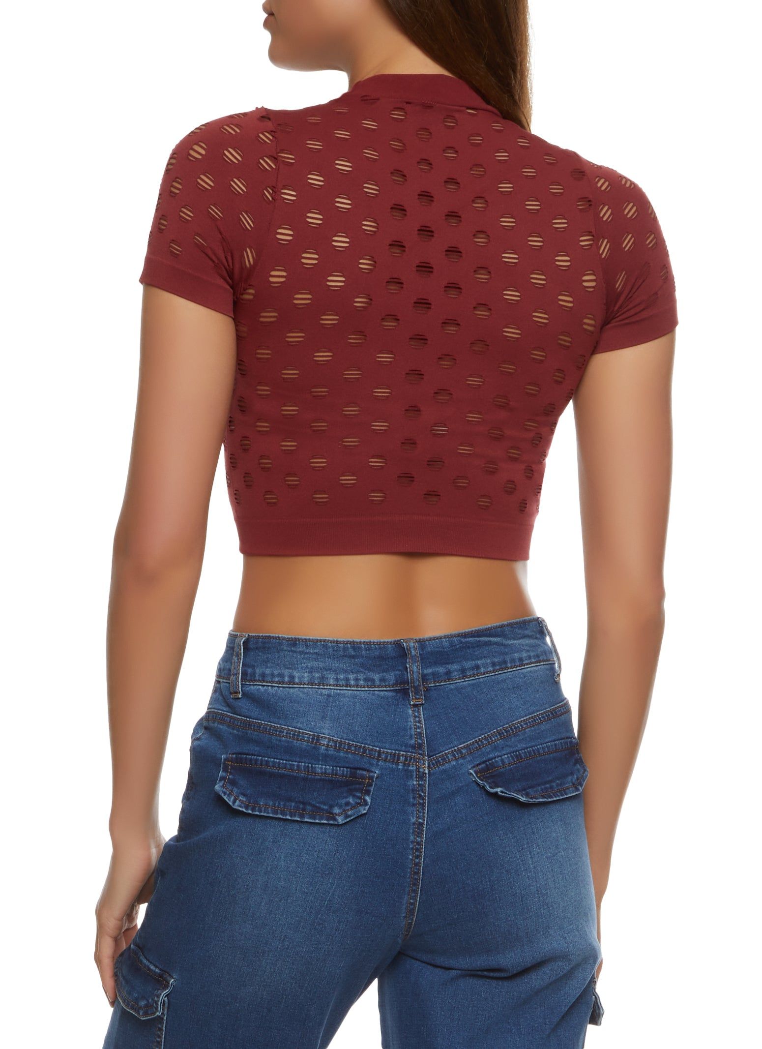 Seamless Mock Neck Cut Out Cropped Tee sold by Rainbow product image thumbnail 2