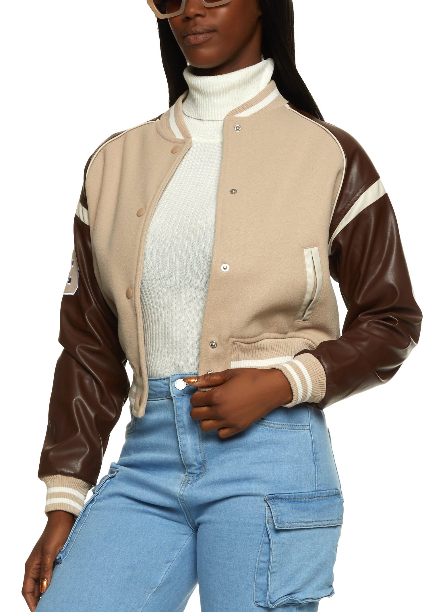 Faux Leather Sleeve Varsity Jacket sold by Rainbow product image thumbnail 2