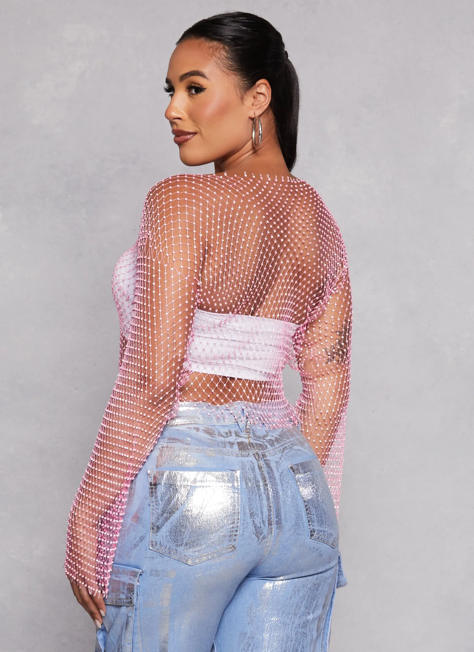 Rhinestone Fishnet Crop Top sold by Rainbow product image thumbnail 3