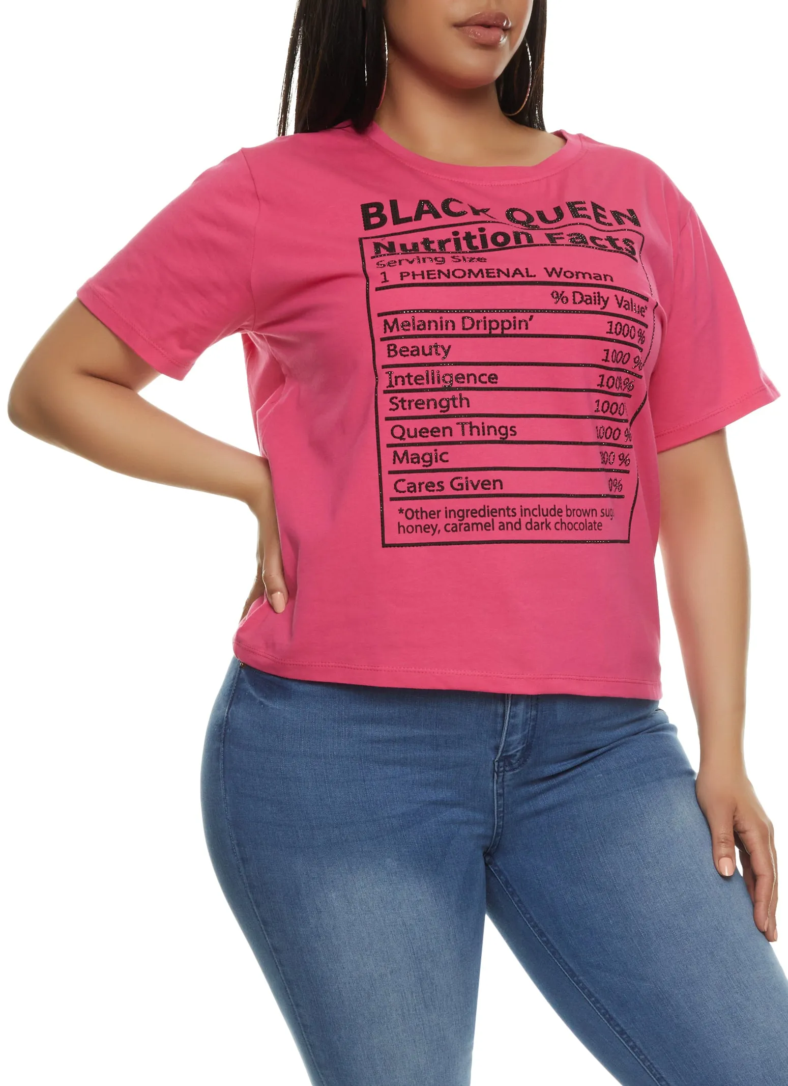 Plus Size Black Queen Rhinestone Graphic Tee sold by Rainbow
