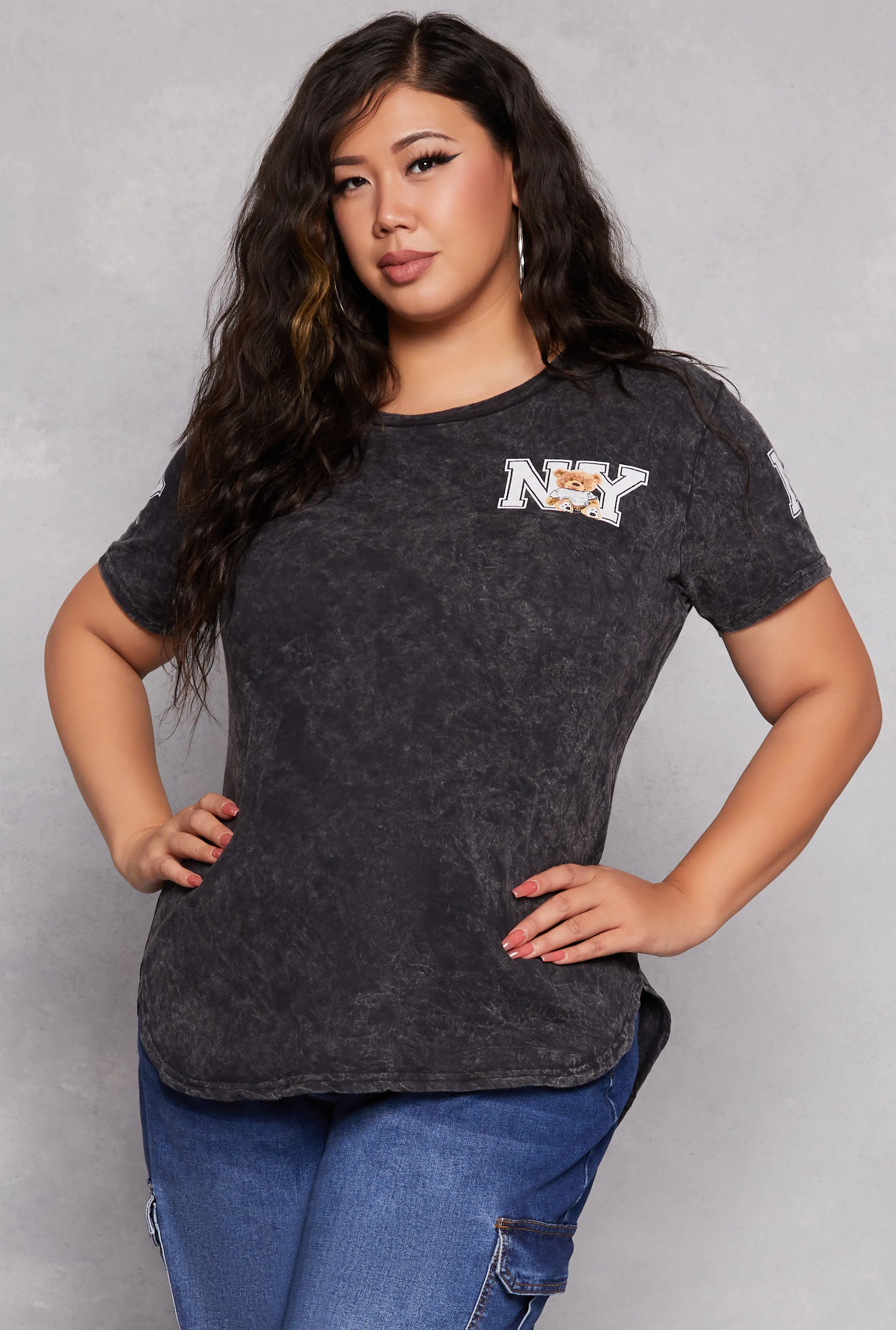 Plus Size Acid Wash NY Bear Graphic Tee sold by Rainbow product image thumbnail 3