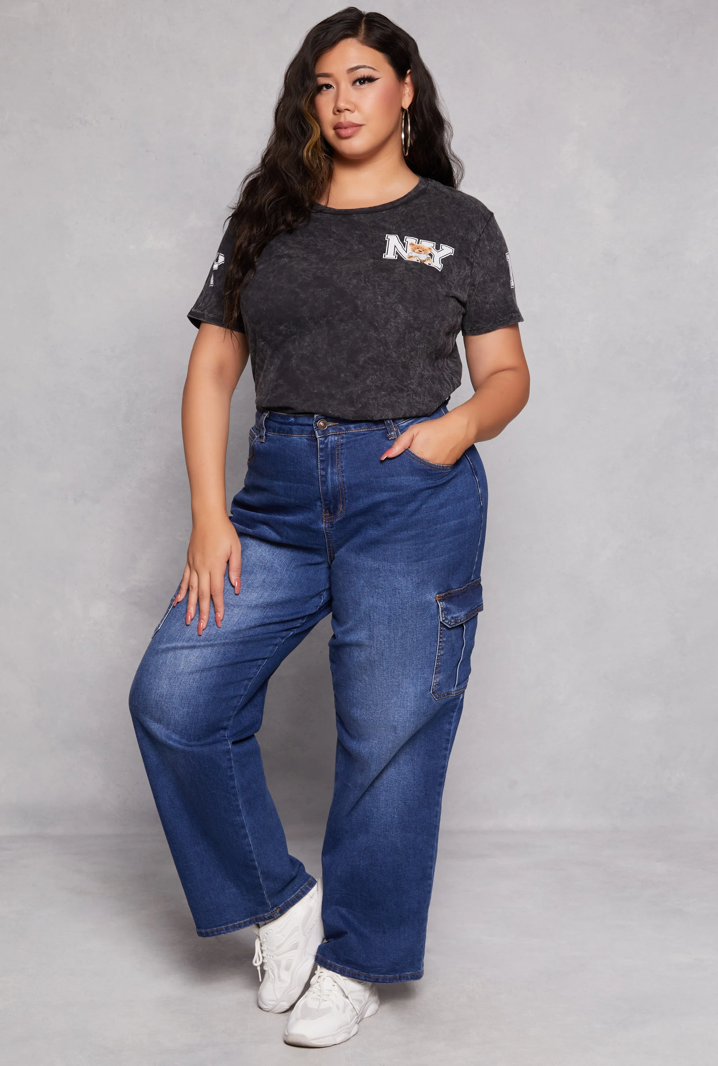 Plus Size Acid Wash NY Bear Graphic Tee sold by Rainbow product image thumbnail 2