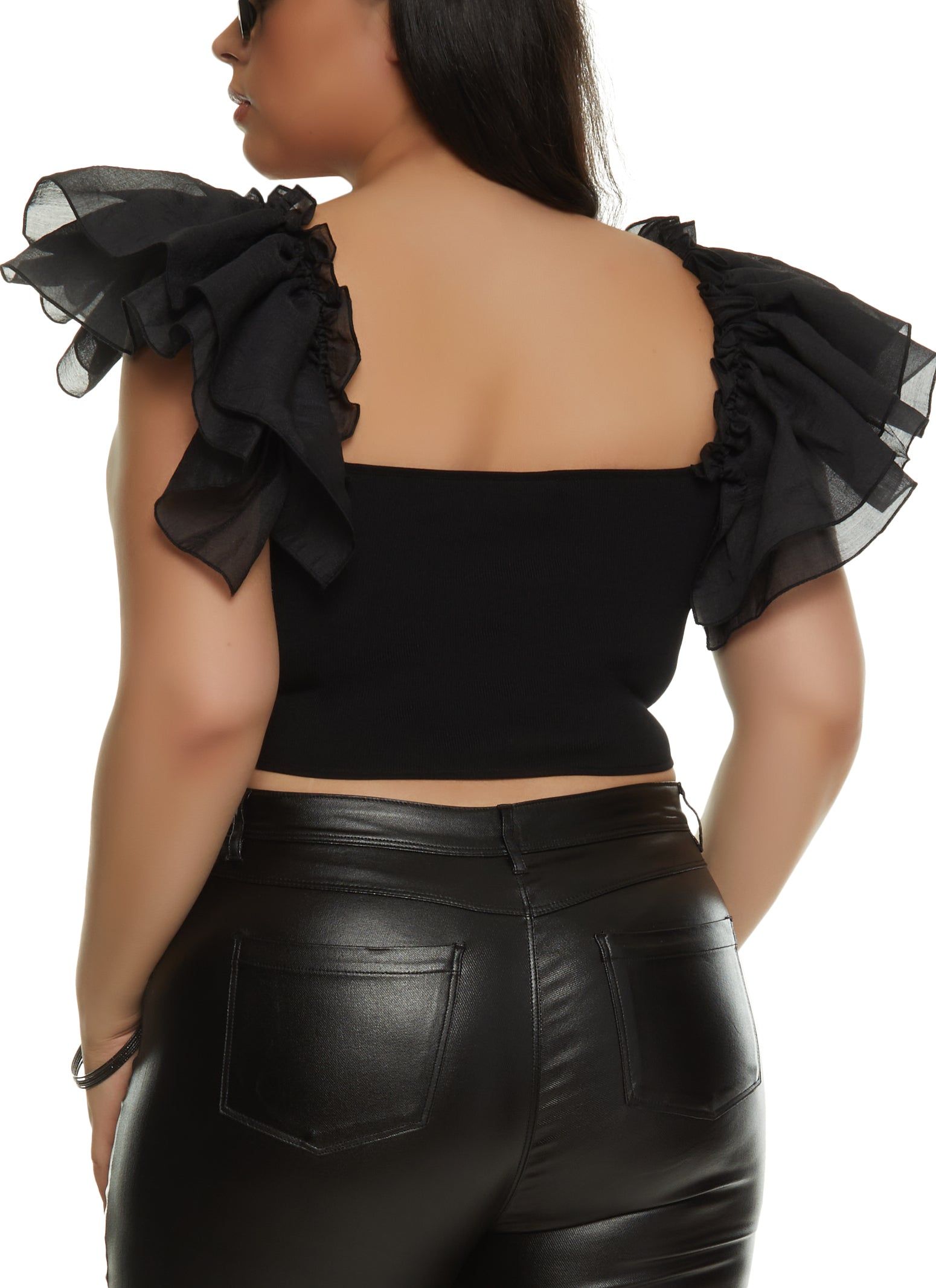 Plus Size Ribbed Flutter Sleeve Crop Top sold by Rainbow product image thumbnail 2
