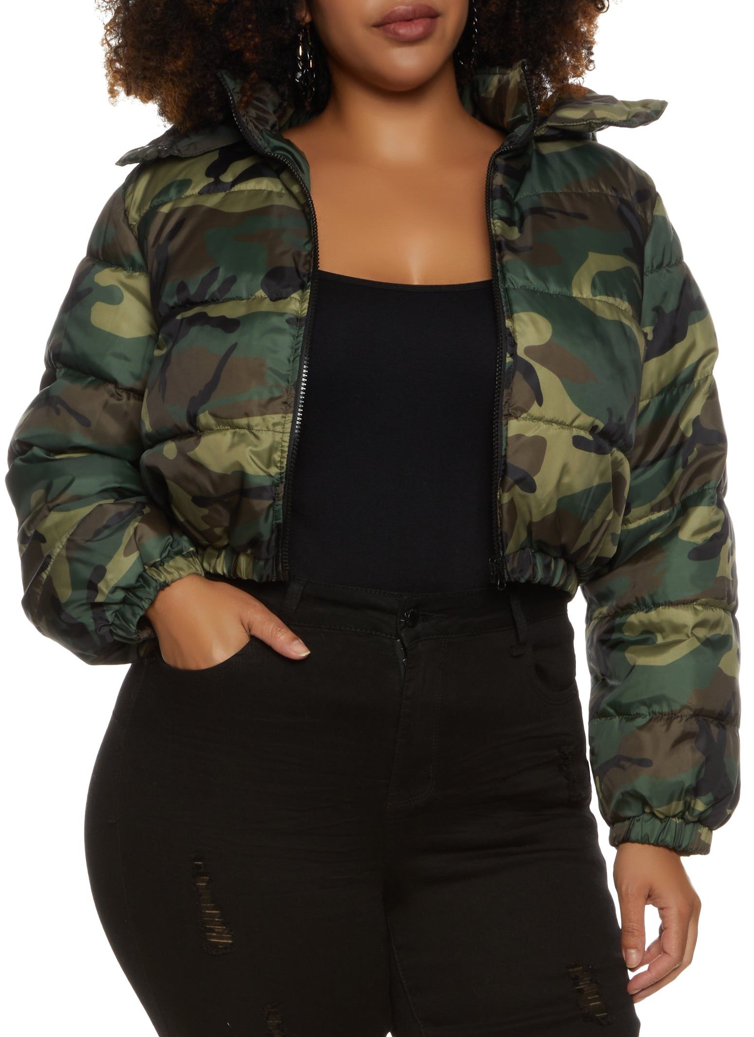 Plus Size Camo Puffer Jacket sold by Rainbow