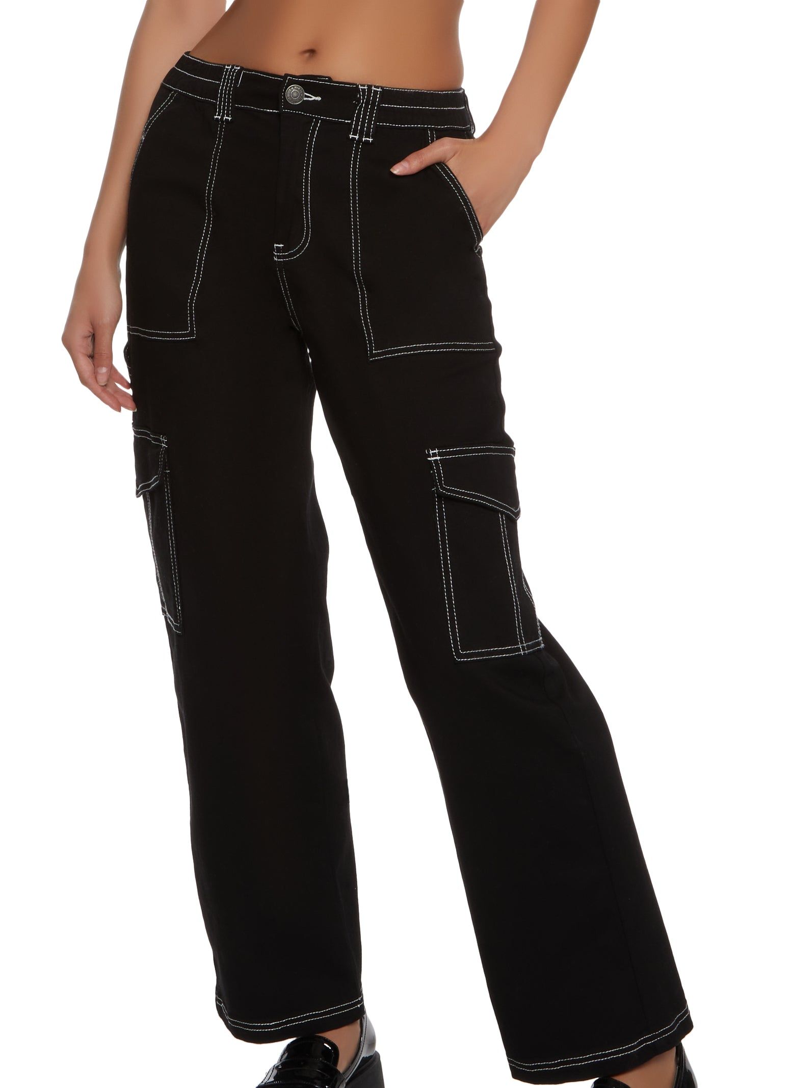 Contrast Stitch Cargo Pocket Pants sold by Rainbow