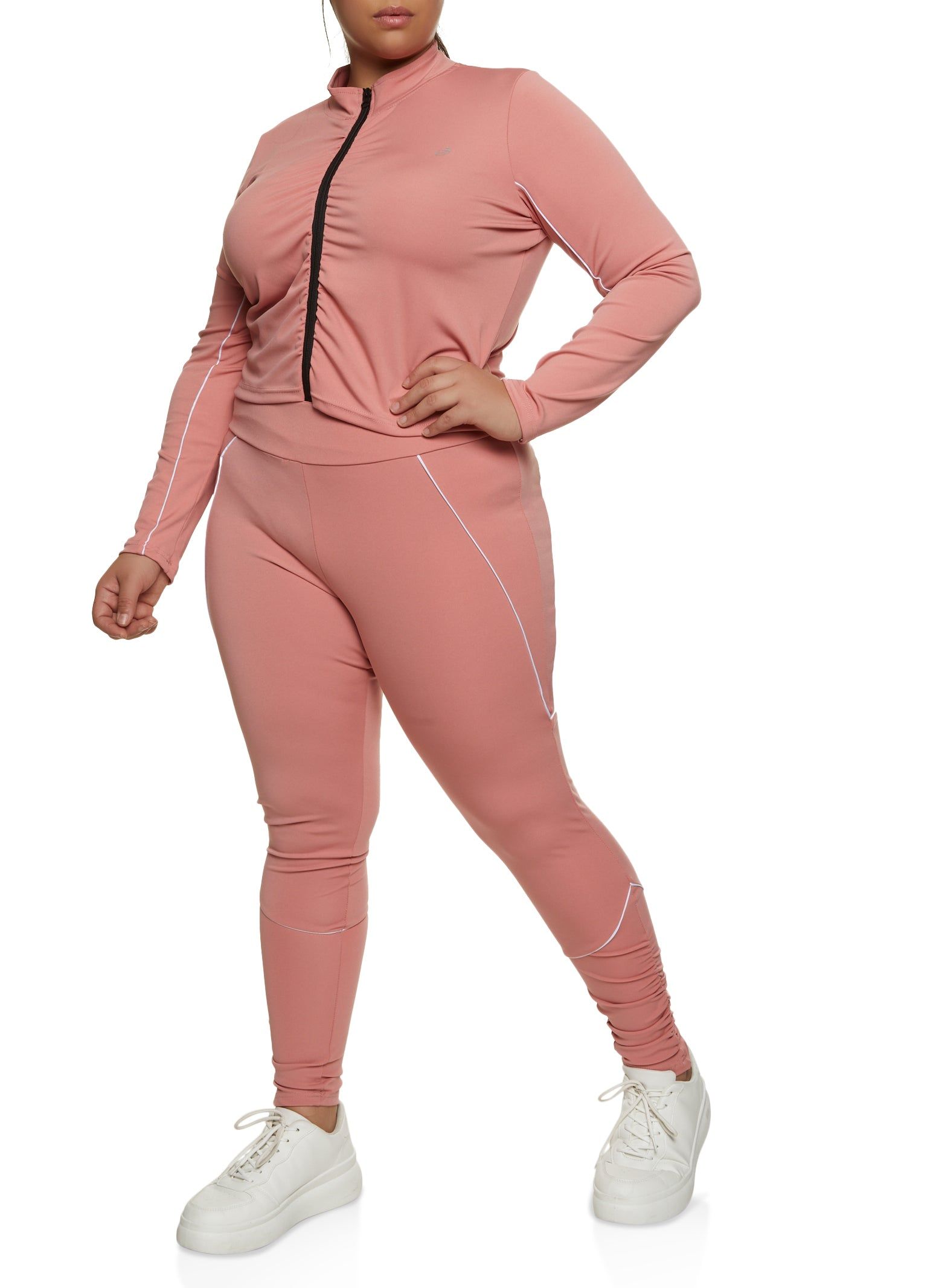 Plus Size Solid Ruched Zip Front Track Jacket sold by Rainbow product image thumbnail 2