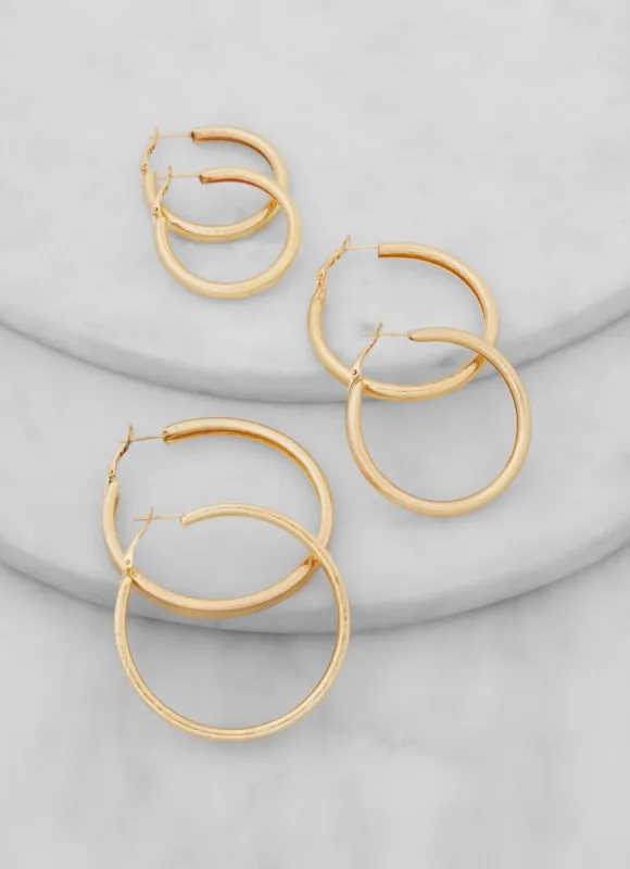 3 Pack Assorted Chunky Hoop Earrings sold by Rainbow
