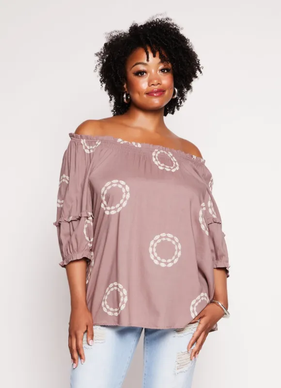 Plus Size Printed Off The Shoulder Blouse sold by Rainbow