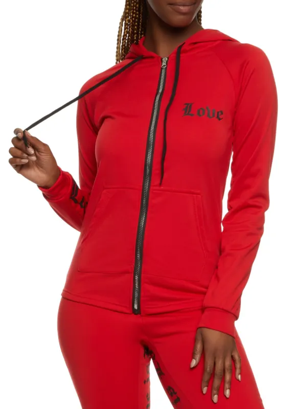 Love Graphic Zip Front Hoodie sold by Rainbow