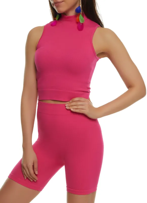 Rib Knit Mock Neck Tank Top and Biker Shorts sold by Rainbow
