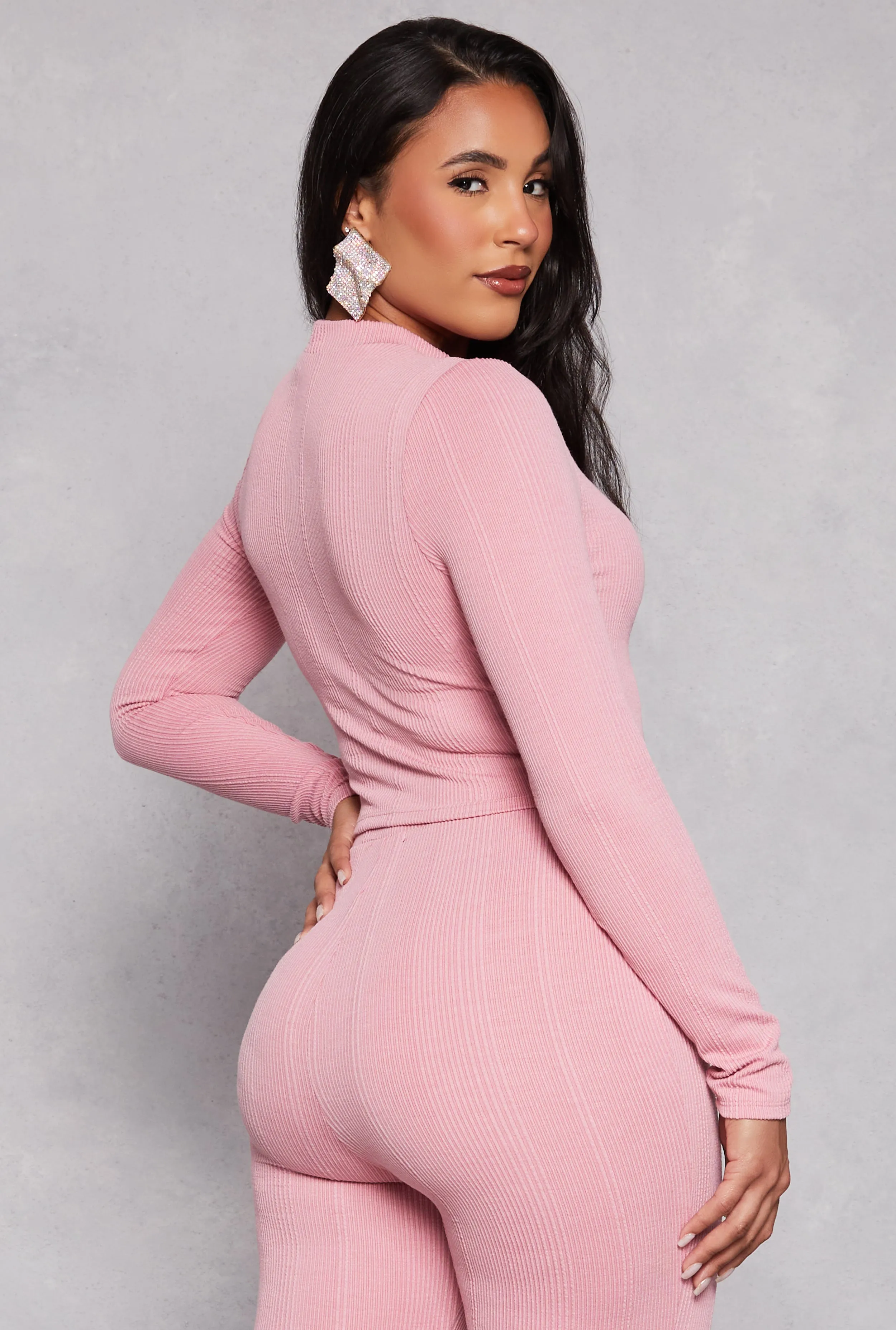 Ribbed Knit Long Sleeve Crop Top sold by Rainbow product image thumbnail 3