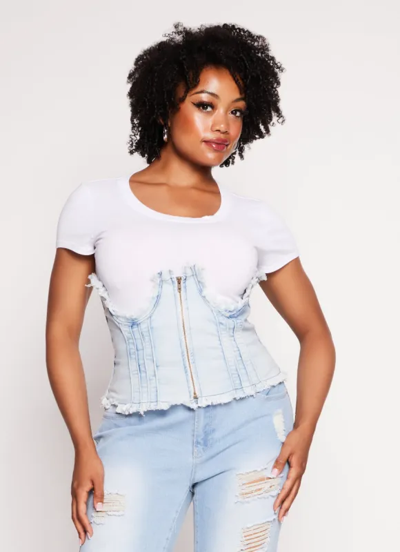 Plus Size Acid Wash Denim Underbust Corset sold by Rainbow
