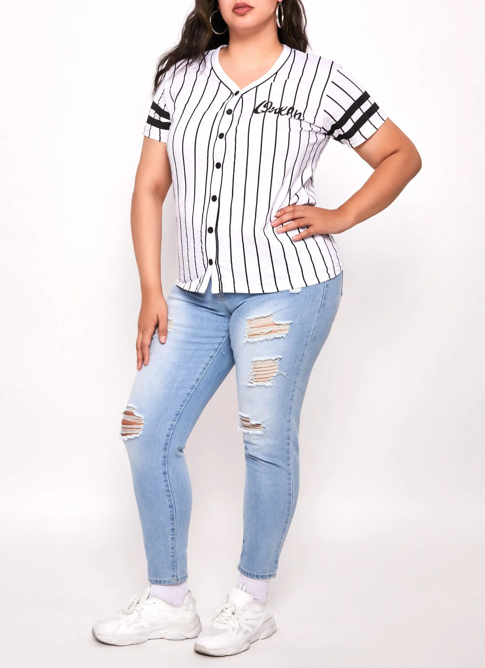 Plus Size Queen 10 Pinstripe Baseball Top sold by Rainbow product image thumbnail 2