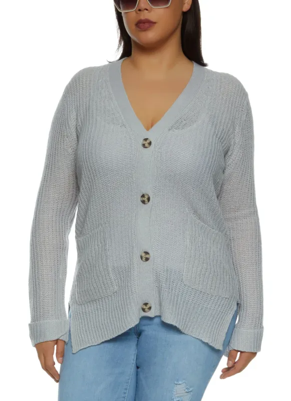 Plus Size Solid Button Front Cardigan sold by Rainbow