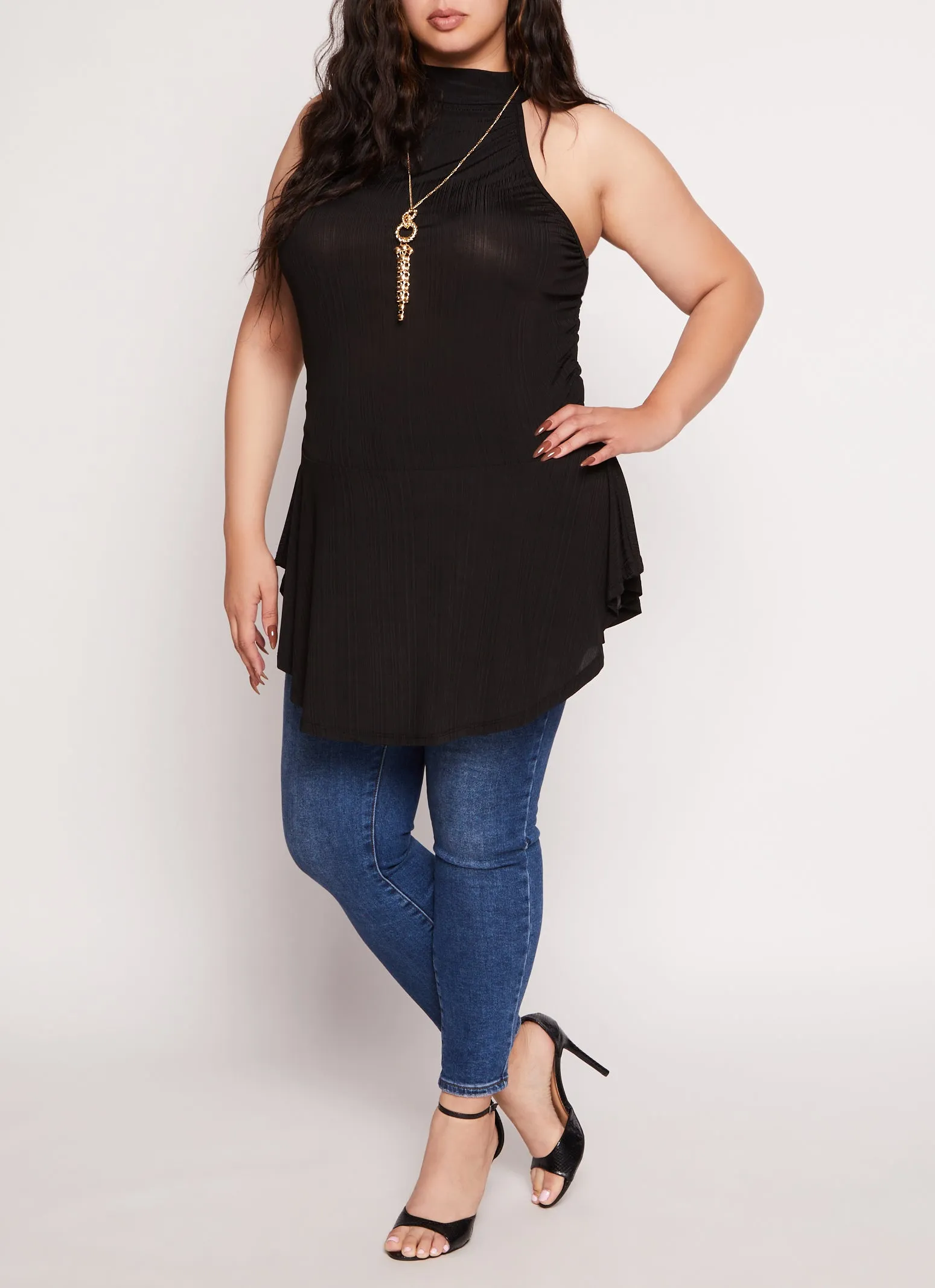 Plus Size Textured Knit High Neck Blouse with Necklace sold by Rainbow product image thumbnail 2