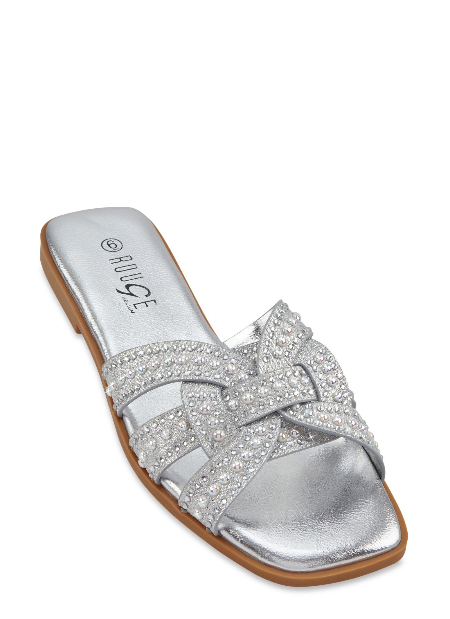 Rhinestone Studded Band Slide Sandals sold by Rainbow