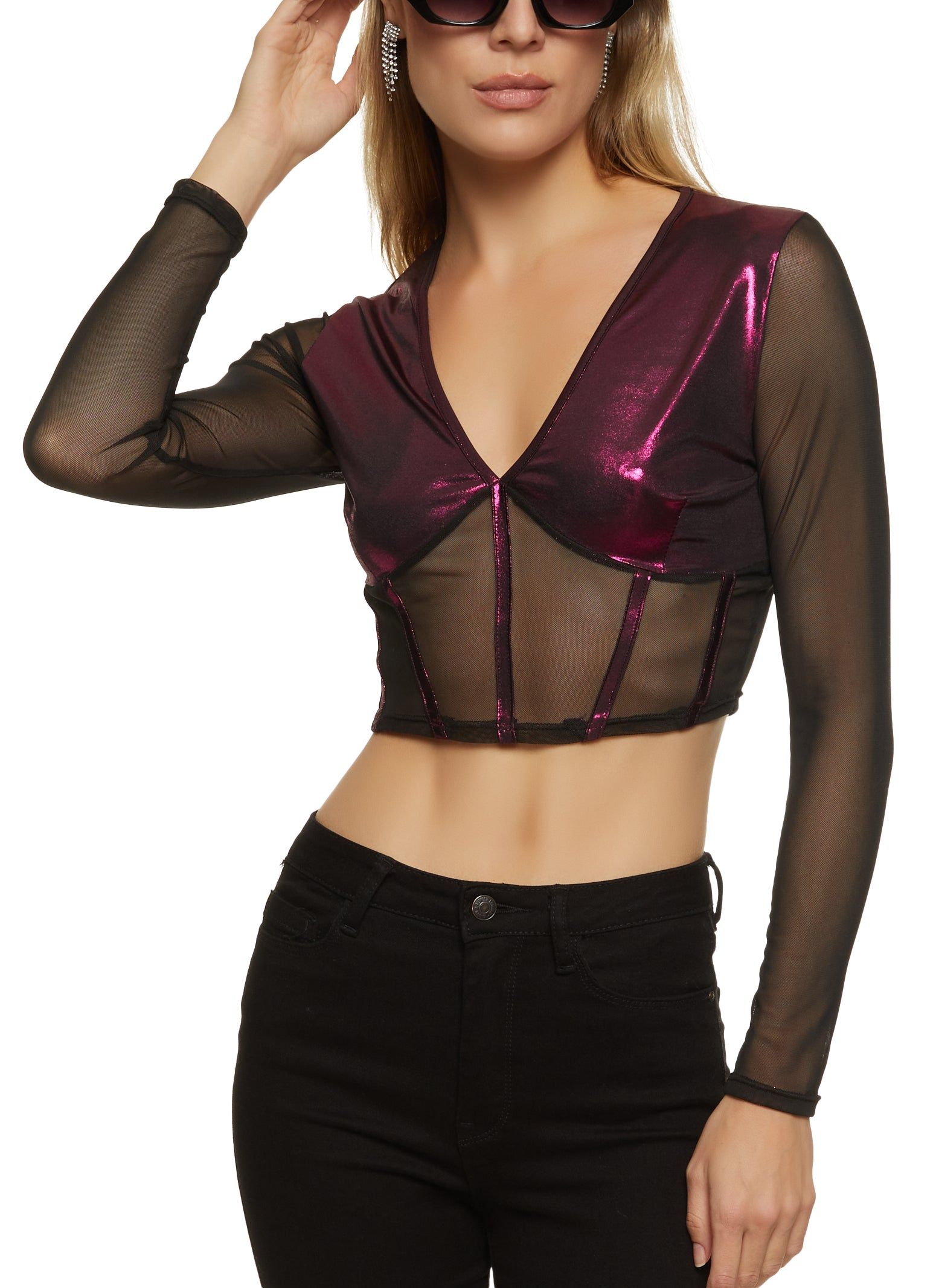 Foiled Mesh Detail Bustier Top sold by Rainbow