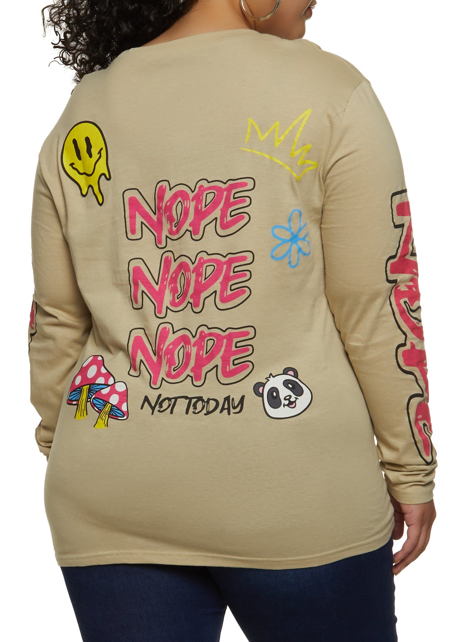 Plus Size Nope Not Today Long Sleeve Graphic Tee sold by Rainbow product image thumbnail 2