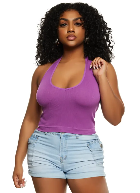 Seamless Ribbed Knit Halter Top sold by Rainbow