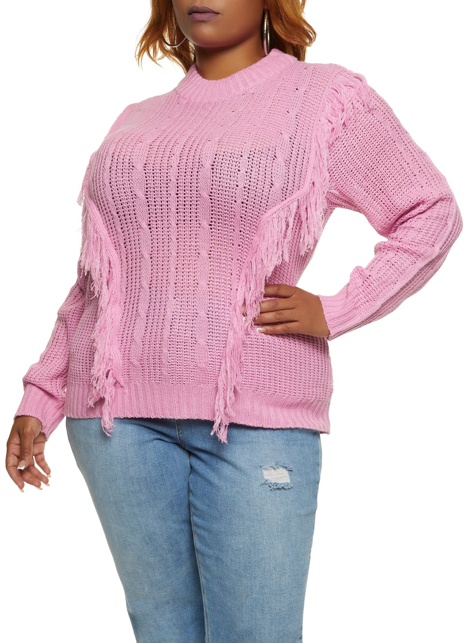 Plus Size Fringe Cable Knit Sweater sold by Rainbow
