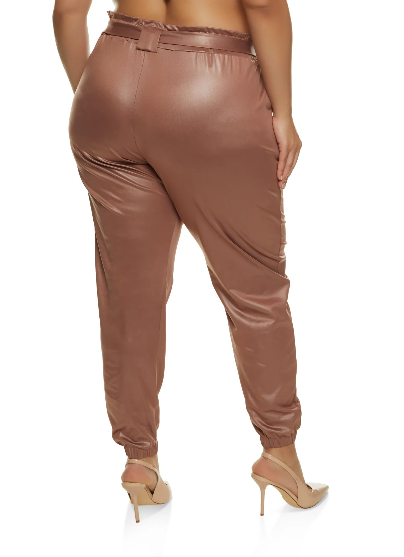 Plus Size Faux Leather Belted Paper Bag Waist Pants sold by Rainbow product image thumbnail 2