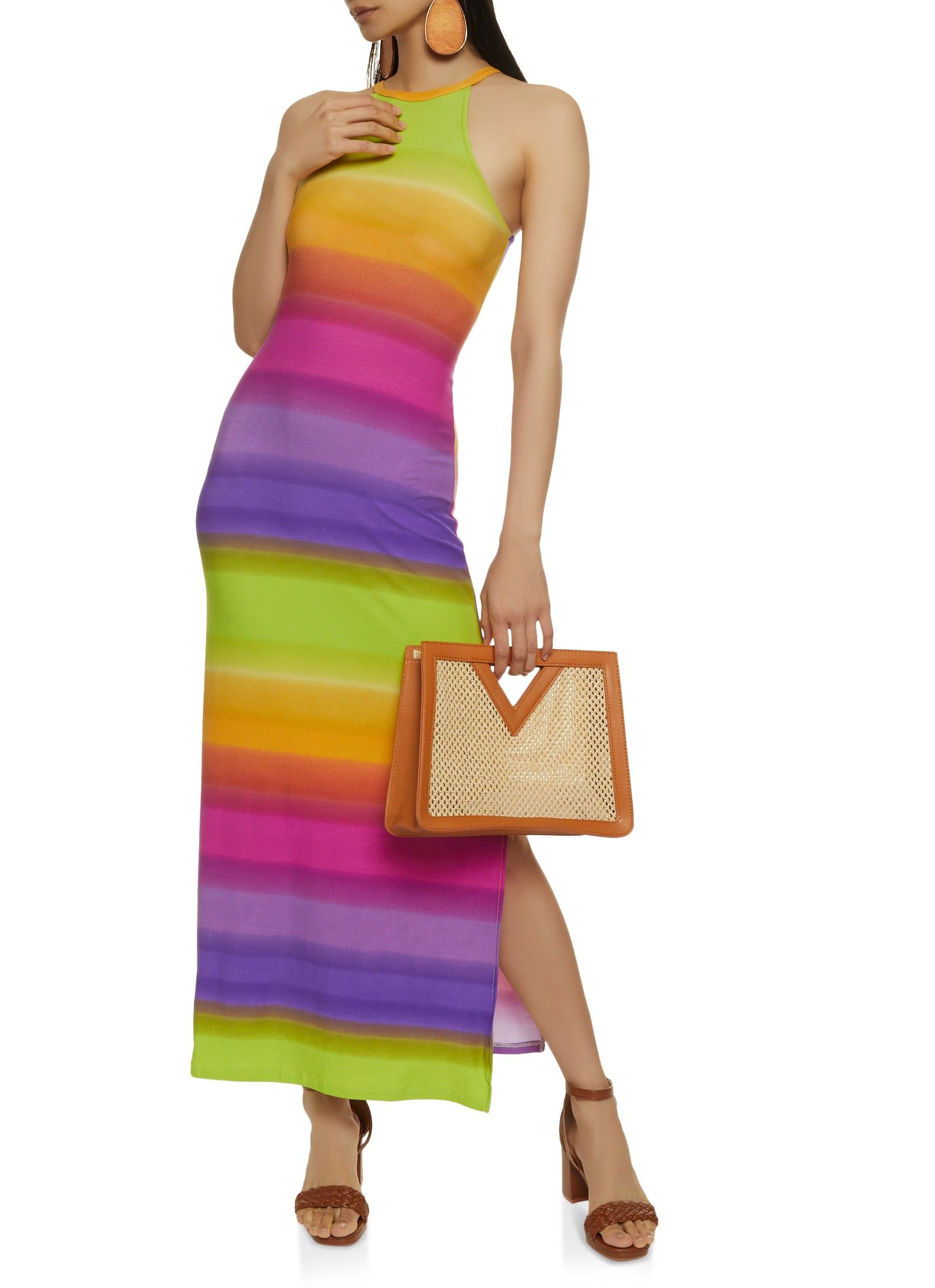 Rainbow Striped High Neck Maxi Dress sold by Rainbow product image thumbnail 2