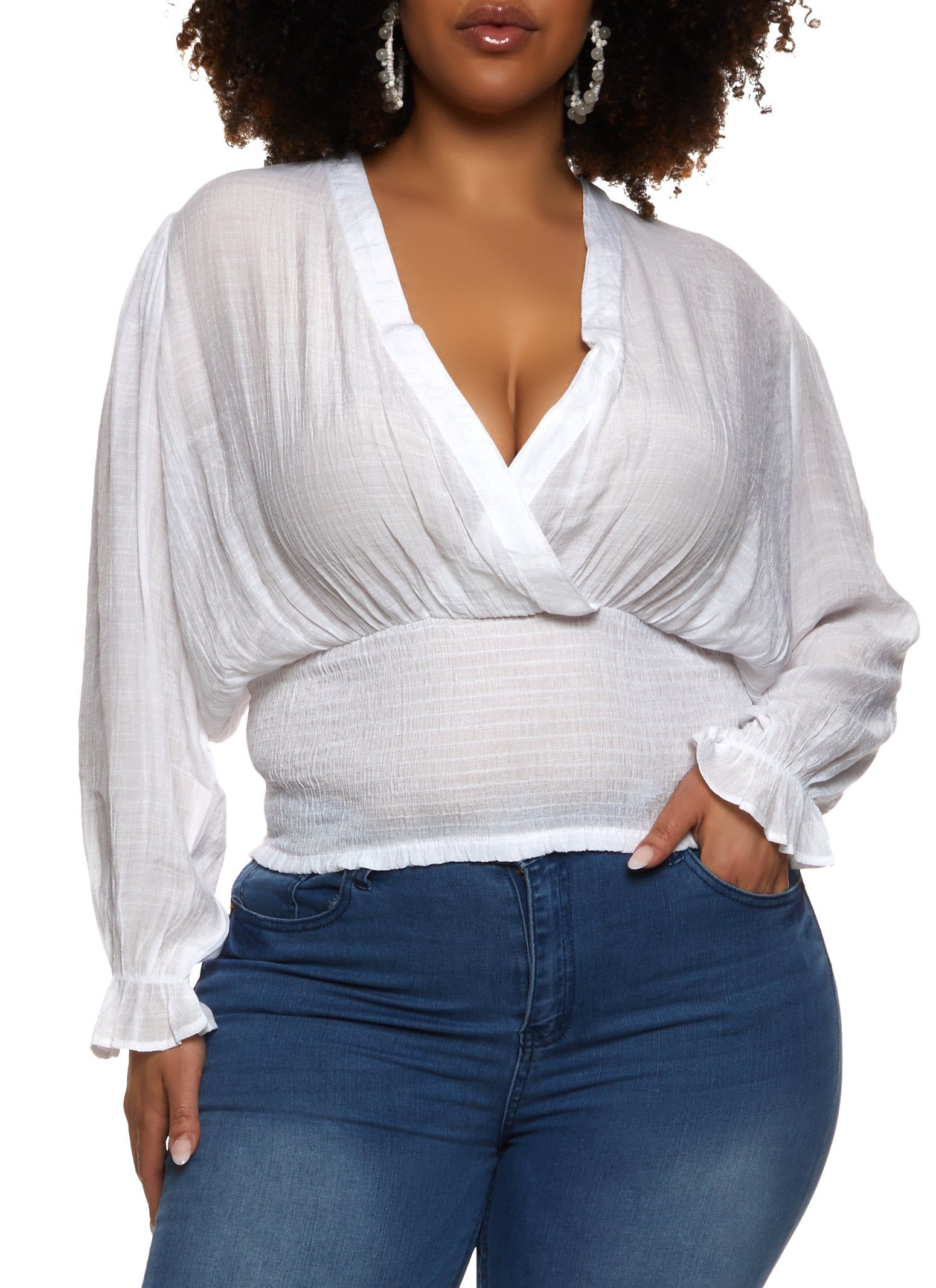 Plus Size Lace Up Back Faux Wrap Top sold by Rainbow