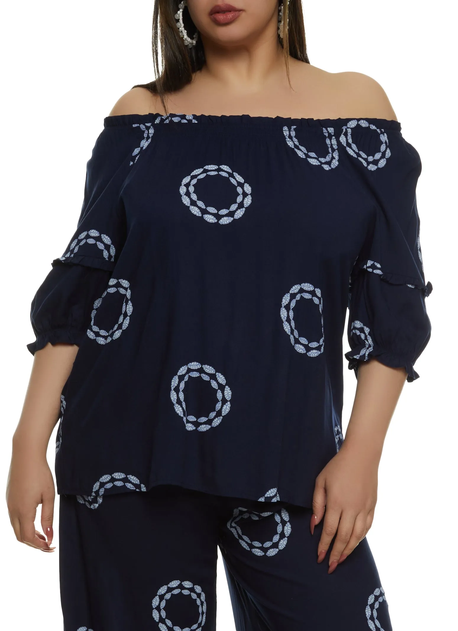 Plus Size Printed Tiered Sleeve Off the Shoulder Top sold by Rainbow