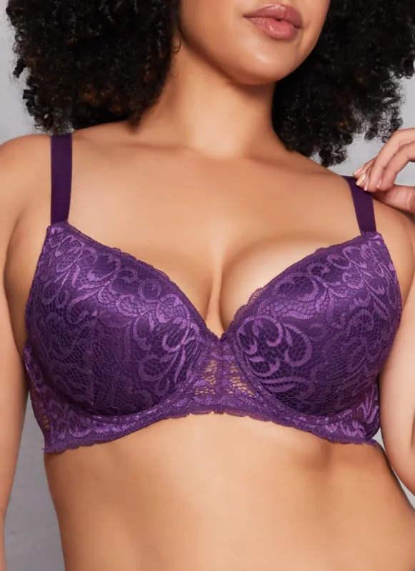 Plus Size Lace Patterned Plunge Bra sold by Rainbow