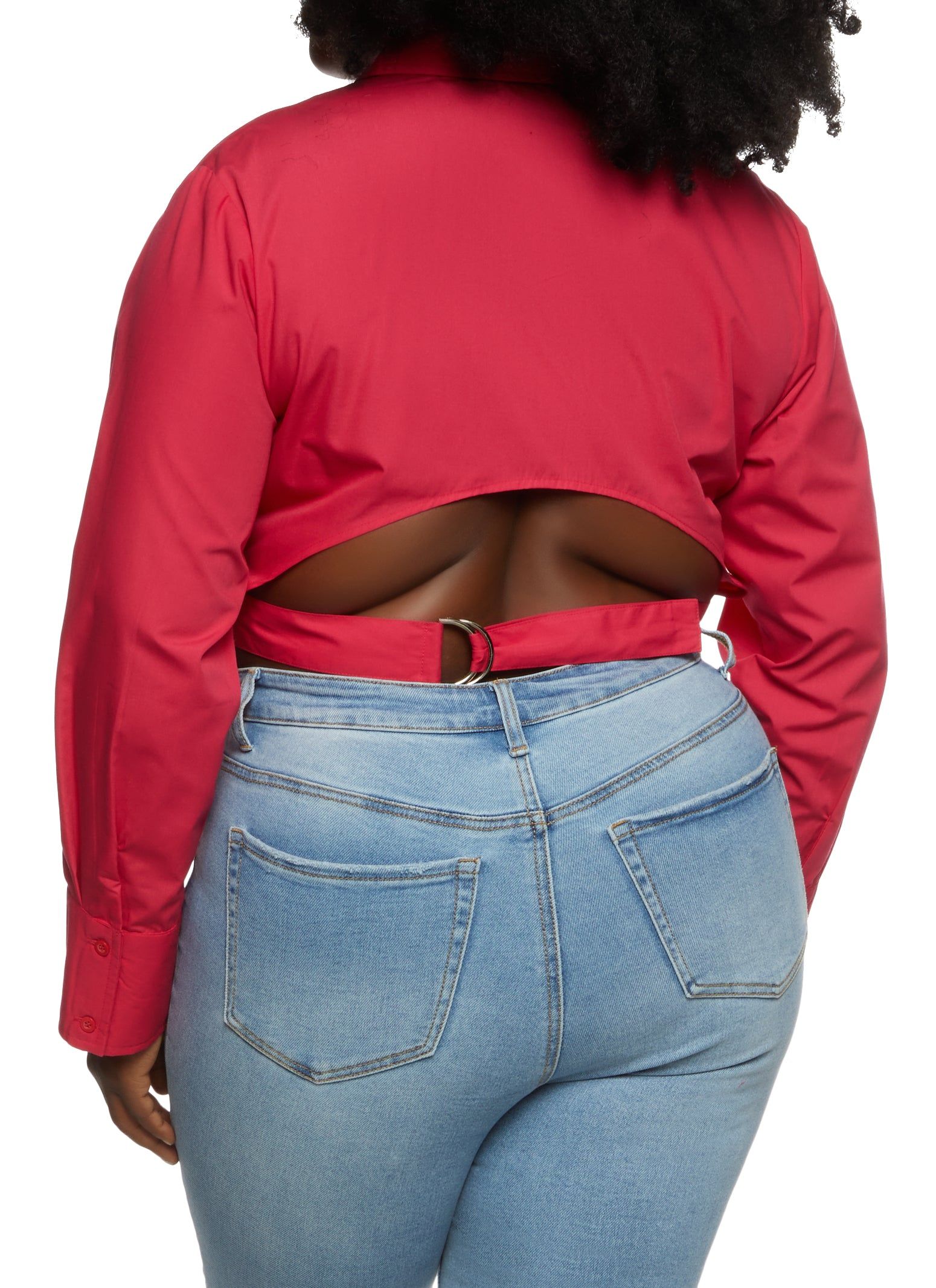 Plus Size Belted Open Back Button Front Shirt sold by Rainbow product image thumbnail 2