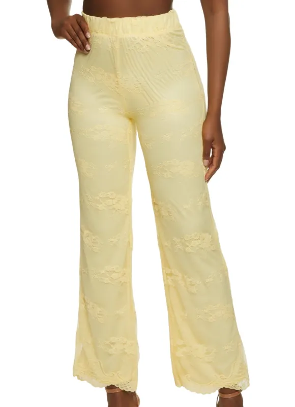 Mesh Floral Lace Flared Pants sold by Rainbow