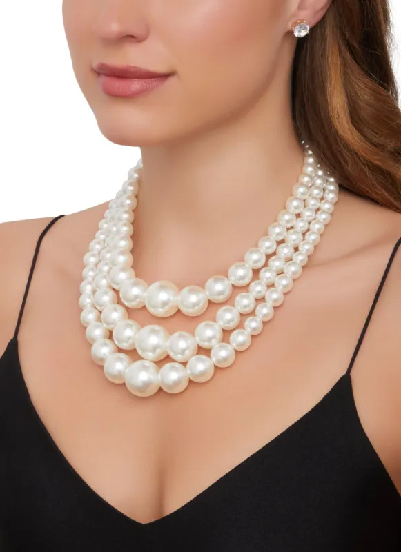 Layered Pearl Necklace and Stud Earrings sold by Rainbow