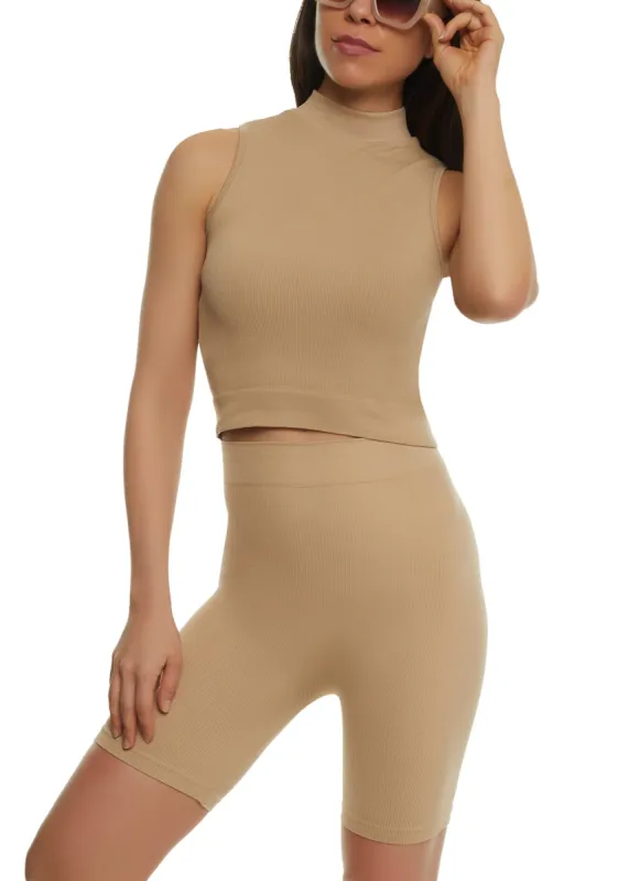 Rib Knit Mock Neck Tank Top and Biker Shorts sold by Rainbow