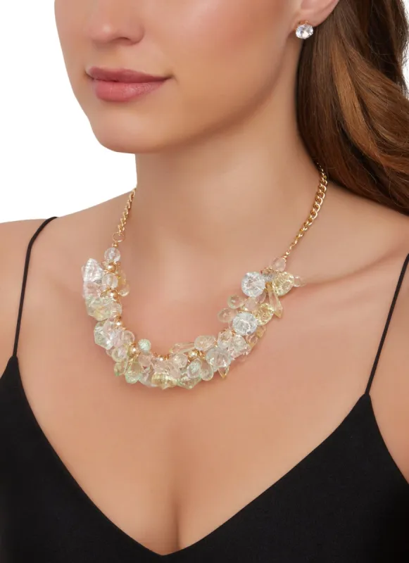 Crystal Teardrop Cluster Necklace and Stud Earrings sold by Rainbow