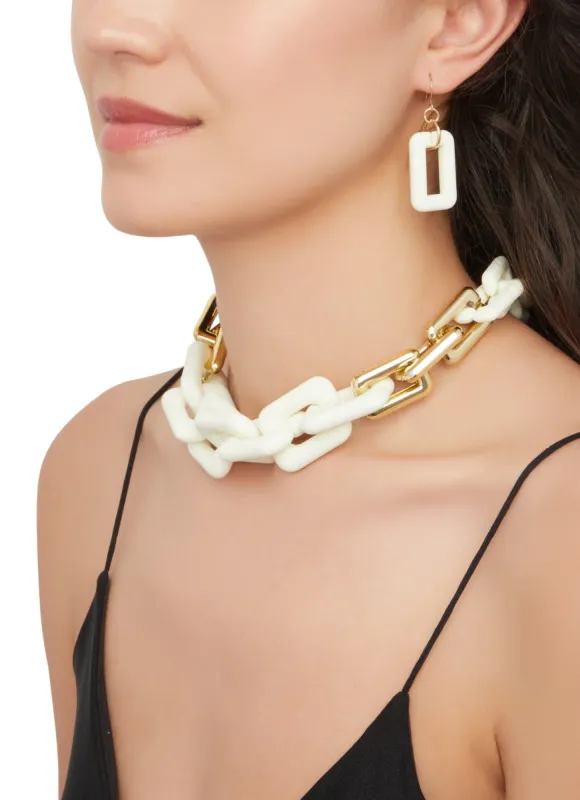 Chunky Color Block Chain Necklace and Drop Earrings sold by Rainbow