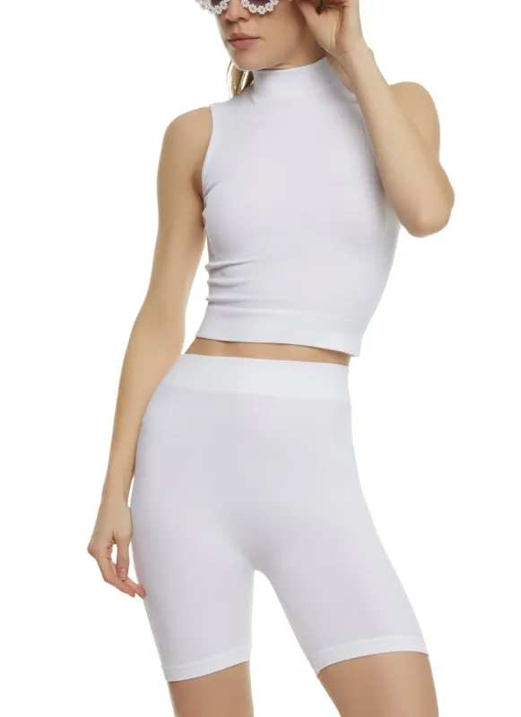 Rib Knit Mock Neck Tank Top and Biker Shorts sold by Rainbow