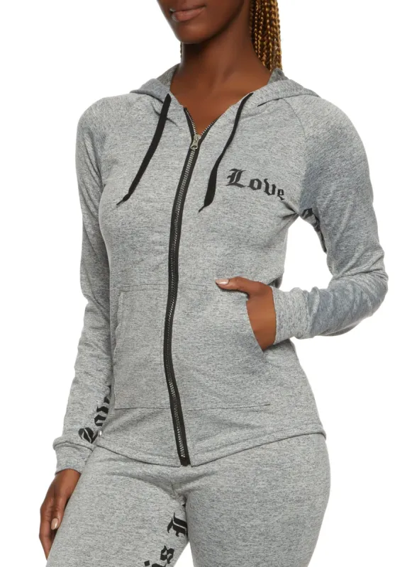 Love Graphic Zip Front Hoodie sold by Rainbow