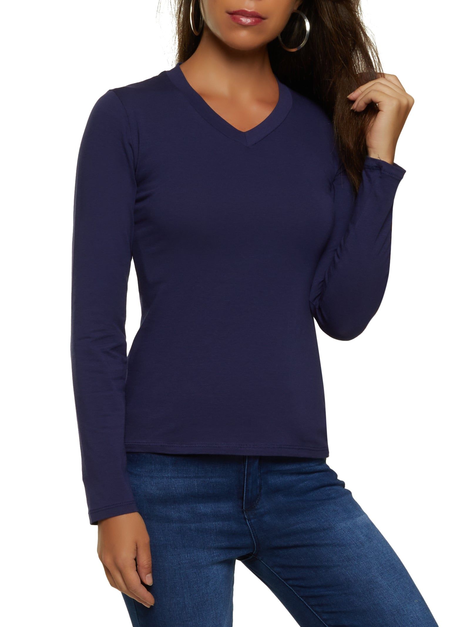 Basic Long Sleeve V Neck Top sold by Rainbow