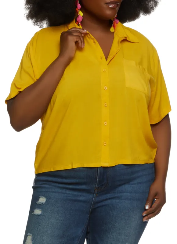 Plus Size Pocket Button Down Shirt sold by Rainbow