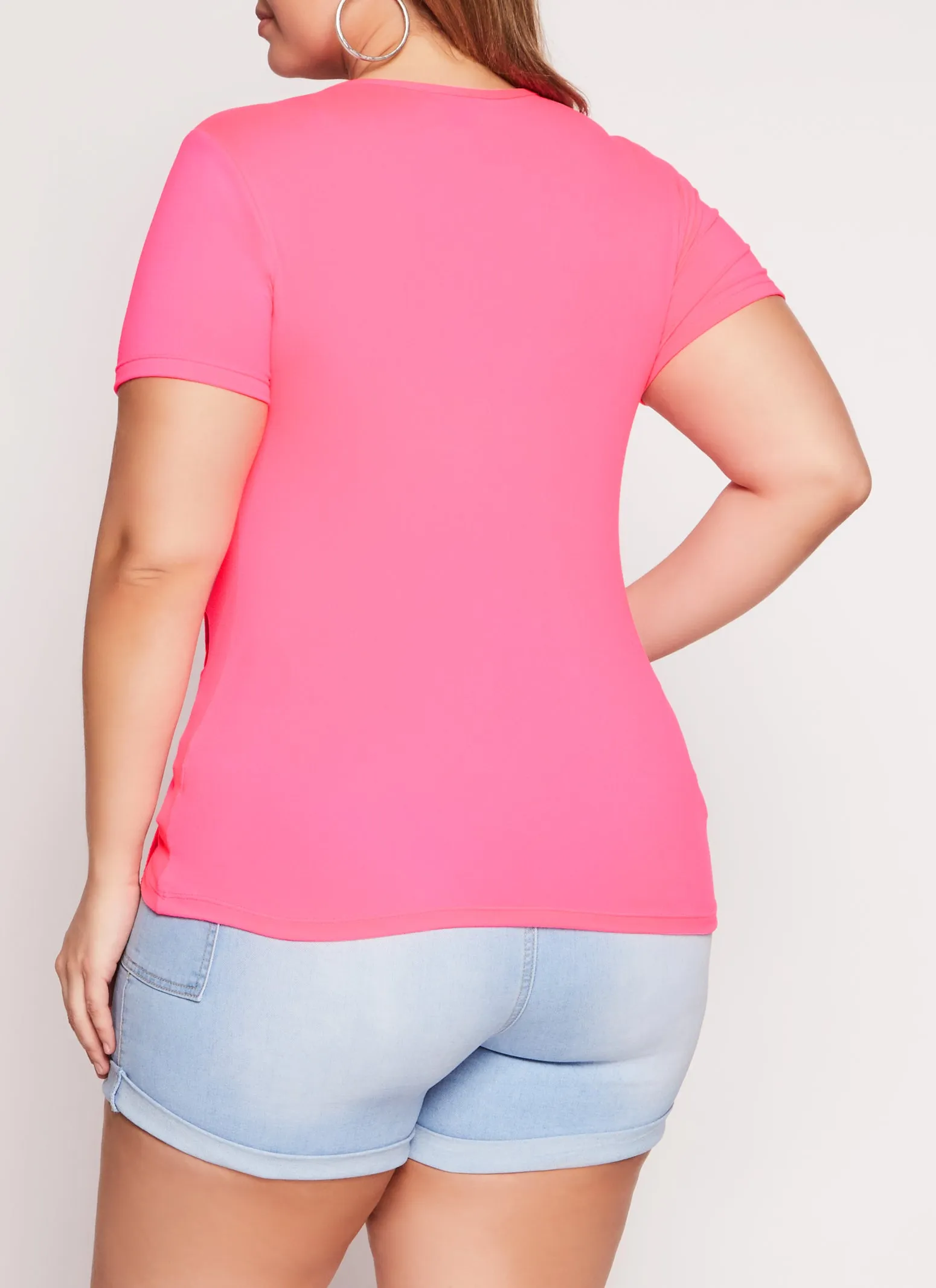 Plus Size Basic Lace Up Detail Short Sleeve Tee sold by Rainbow product image thumbnail 3