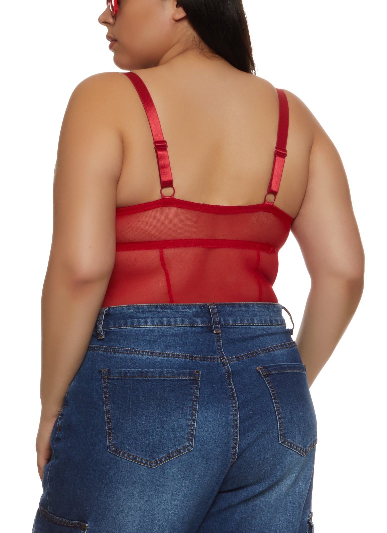 Plus Size Fishnet Insert Caged Detail Bustier Bodysuit sold by Rainbow product image thumbnail 3