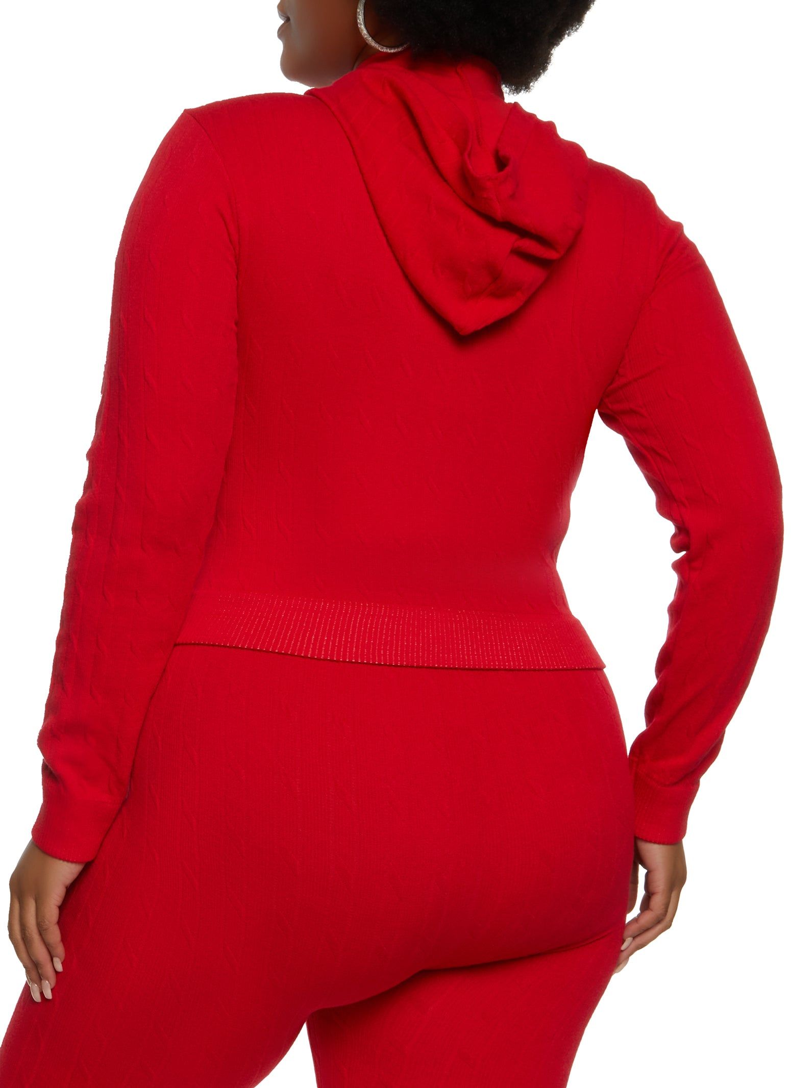 Plus Size Seamless Cable Knit Zip Front Hoodie sold by Rainbow product image thumbnail 3