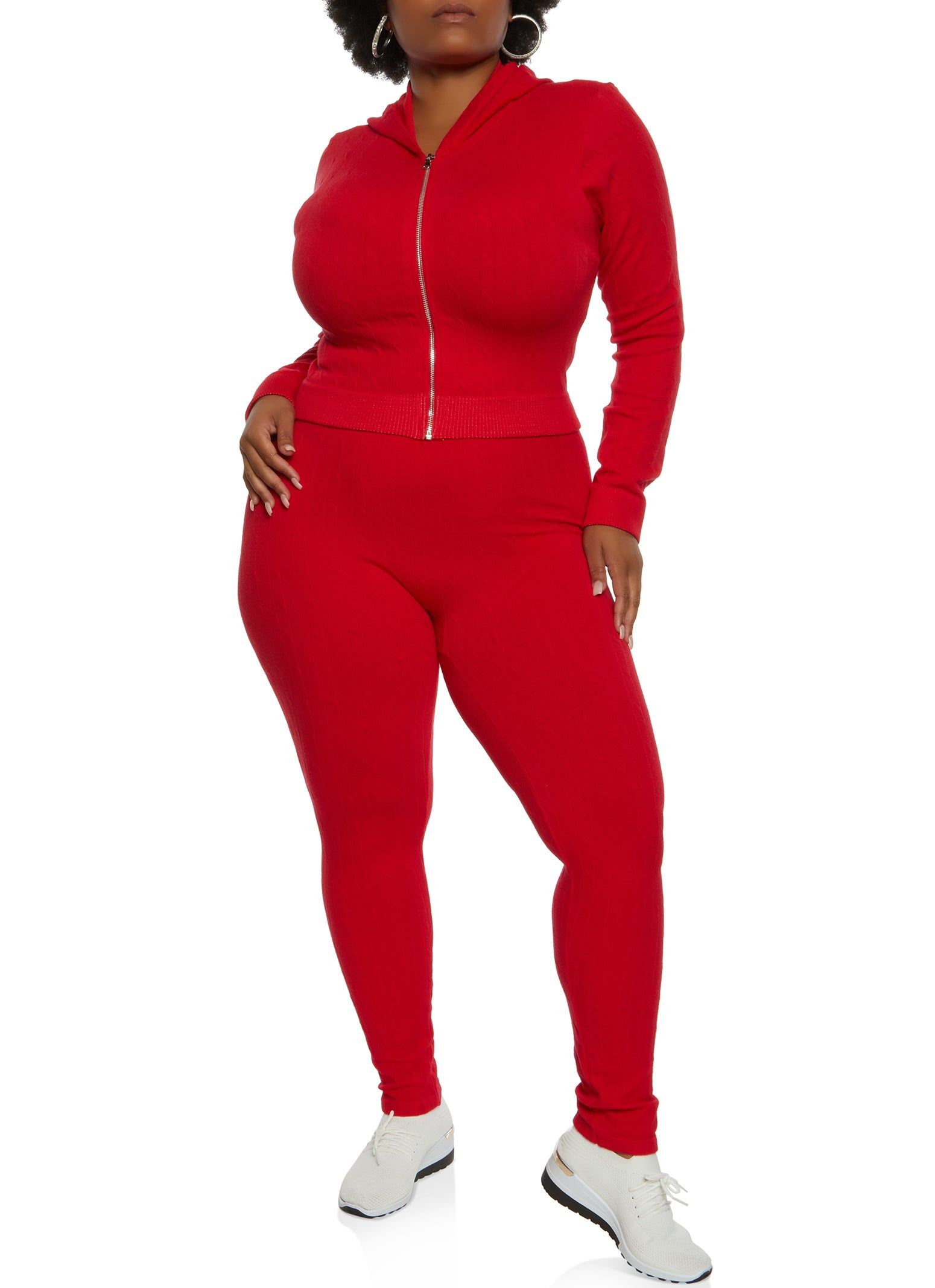 Plus Size Seamless Cable Knit Zip Front Hoodie sold by Rainbow product image thumbnail 2