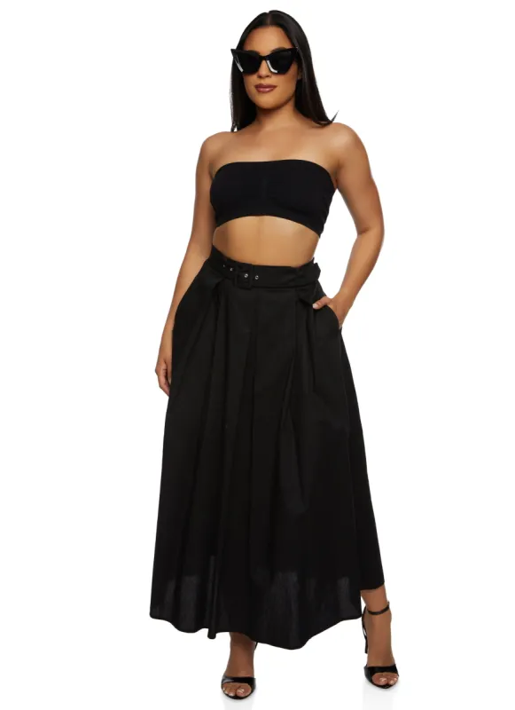 Haute Monde Buckle Belt Pleated Maxi Skirt sold by Rainbow