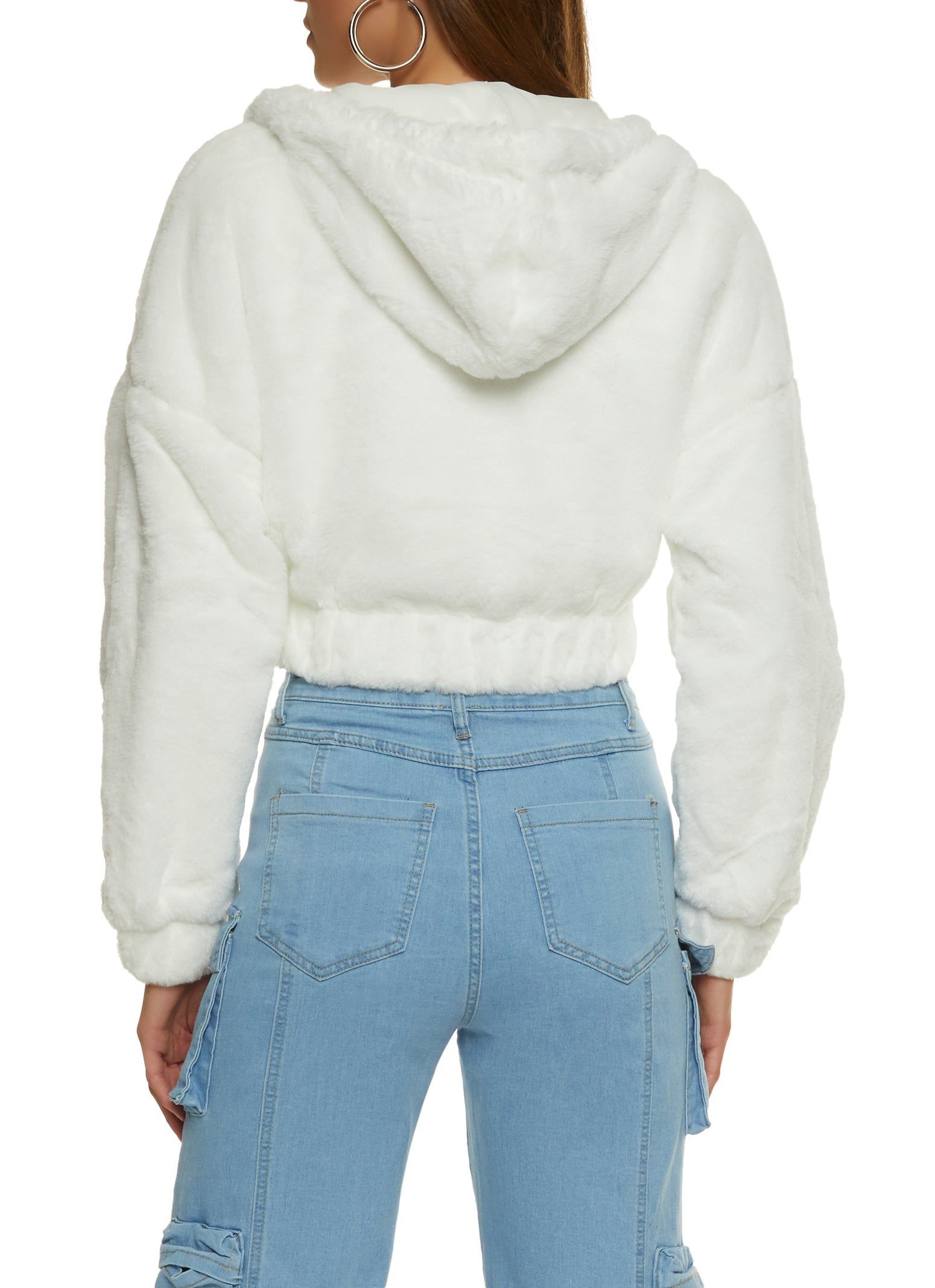 Solid Faux Fur Hooded Bomber Jacket sold by Rainbow product image thumbnail 2