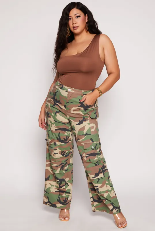 Plus Size Almost Famous Camo Wide Leg Cargo Pants sold by Rainbow