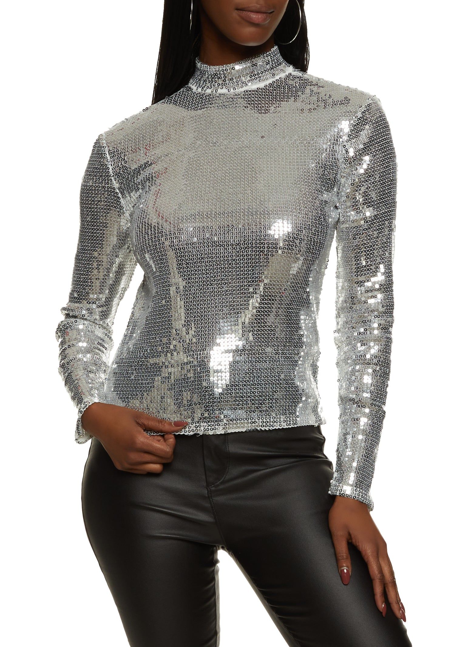 Sequin Mock Neck Top sold by Rainbow